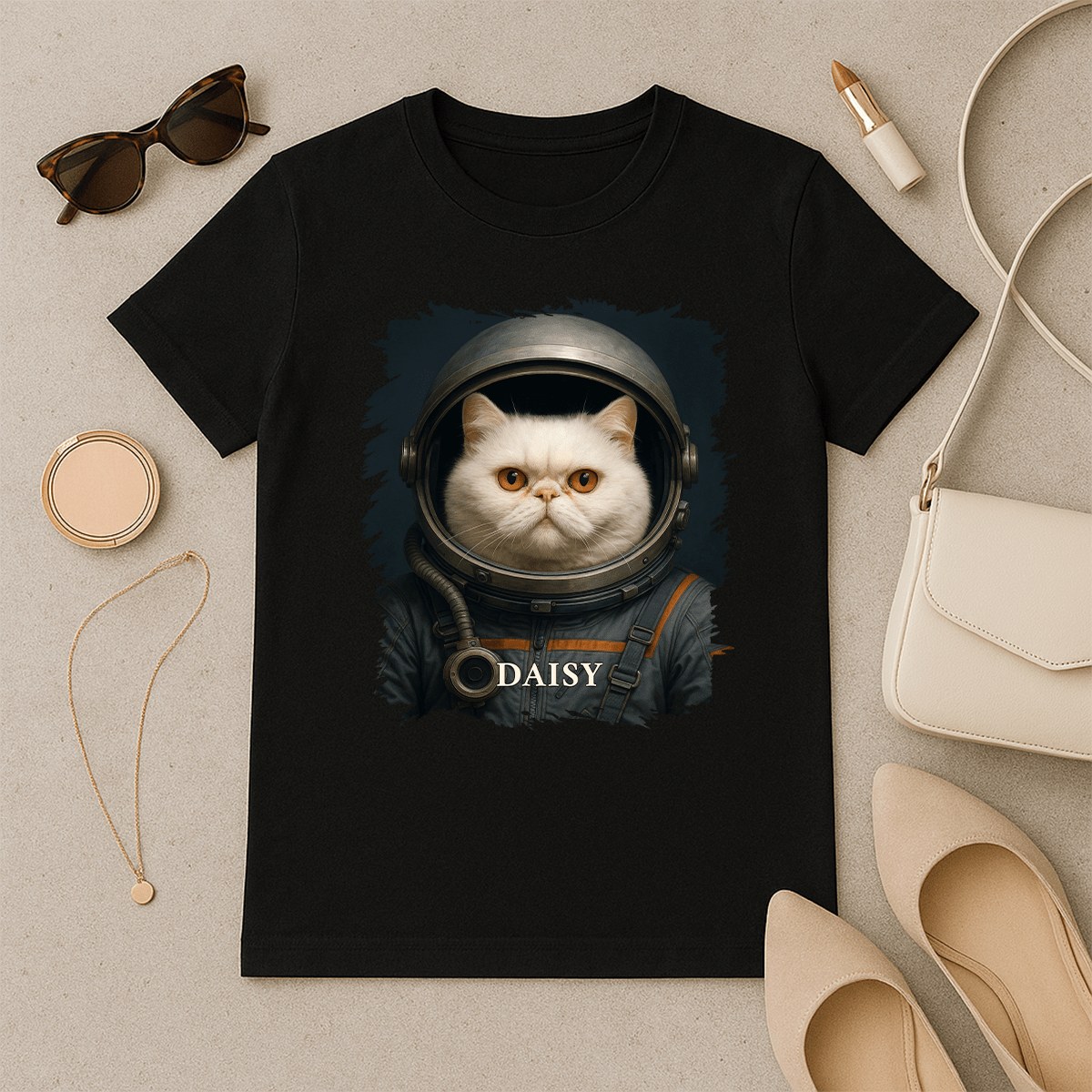 Kot jako astronauta - koszulka damska z nadrukiem dla miłośnika kotów - Emmygift.pl
