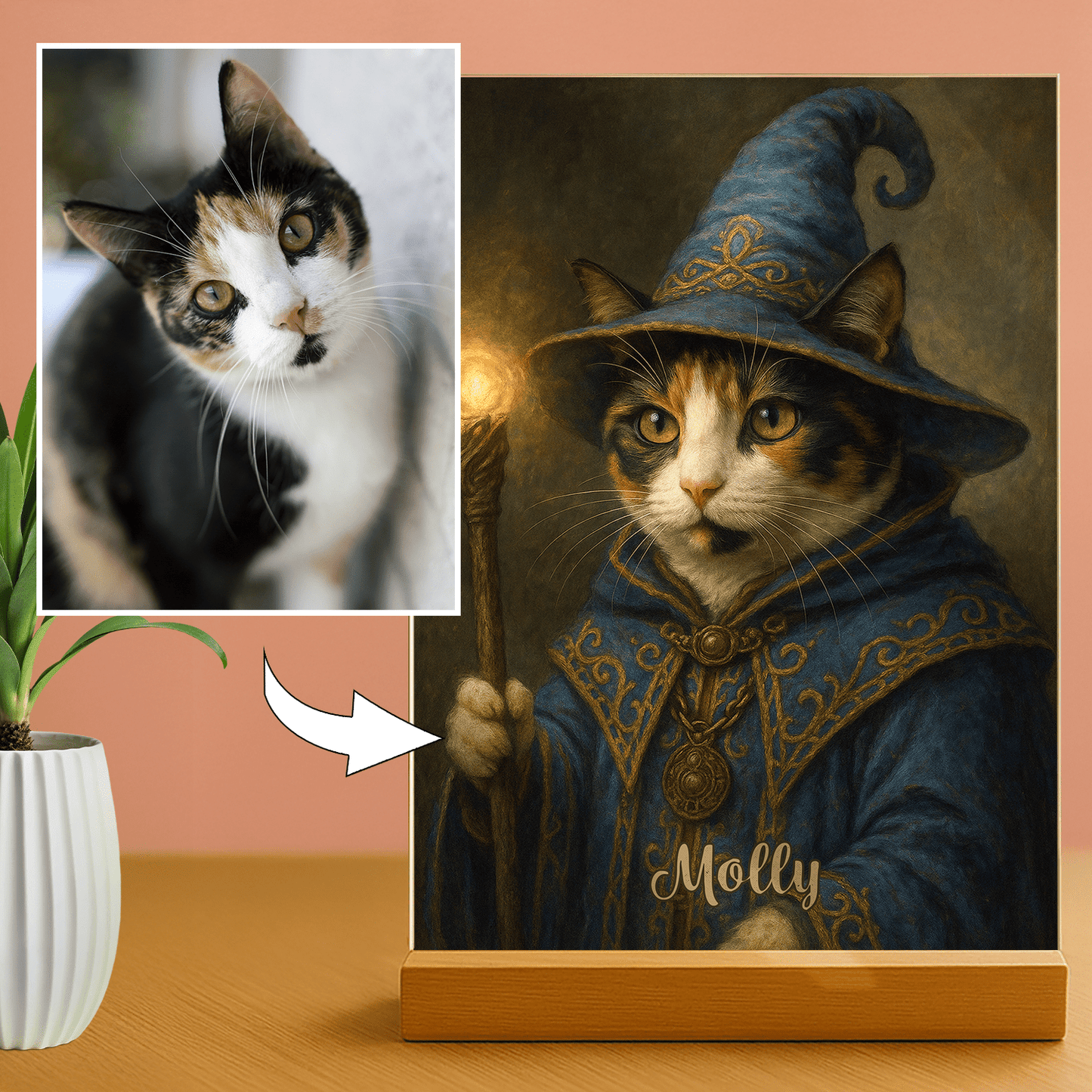 Kot jako czarodziej - portret na szkle akrylowym dla miłośnika kotów - Emmygift.pl