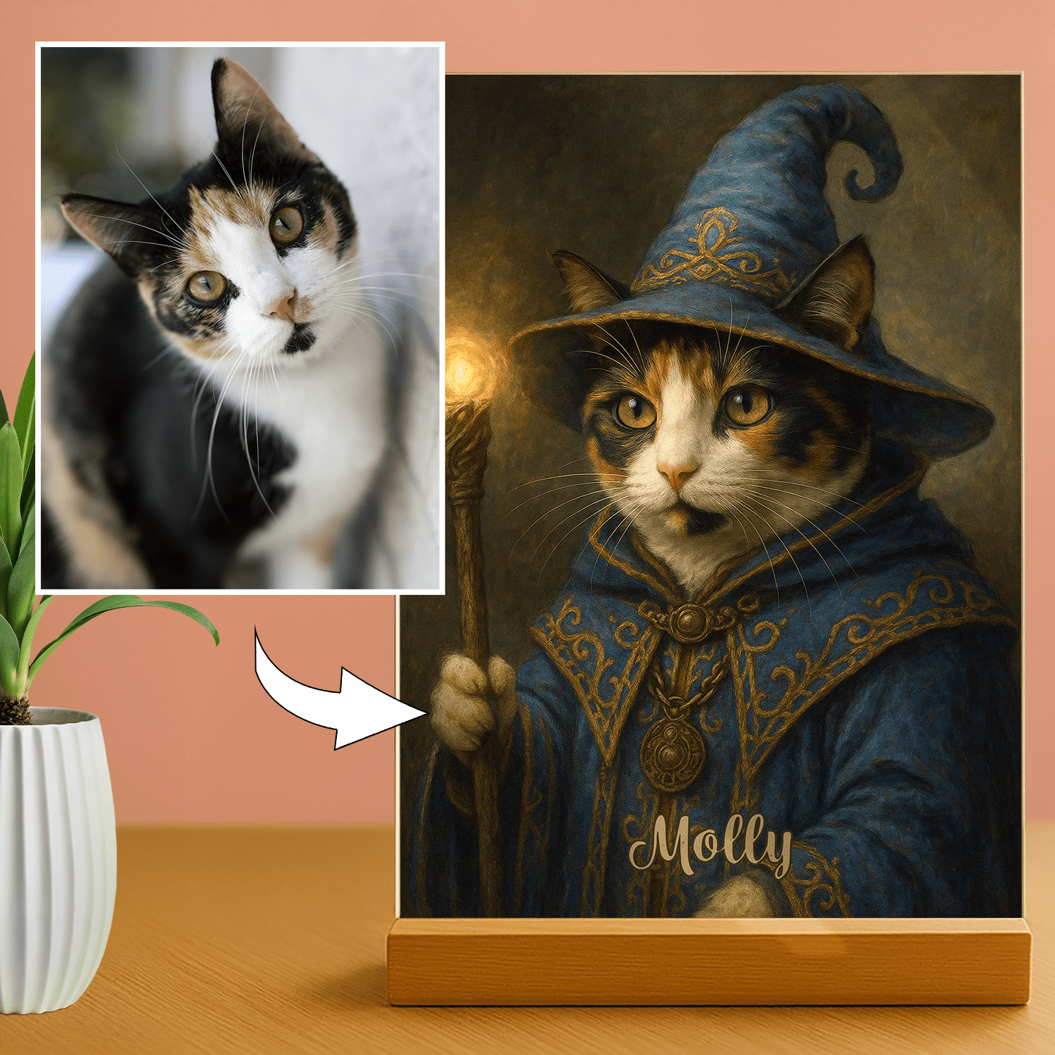 Kot jako czarodziej - portret na szkle akrylowym dla miłośnika kotów - Emmygift.pl