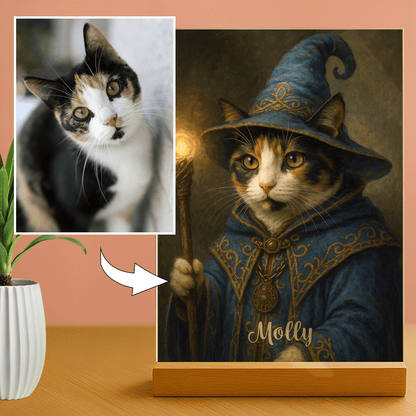 Kot jako czarodziej - portret na szkle akrylowym dla miłośnika kotów - Emmygift.pl