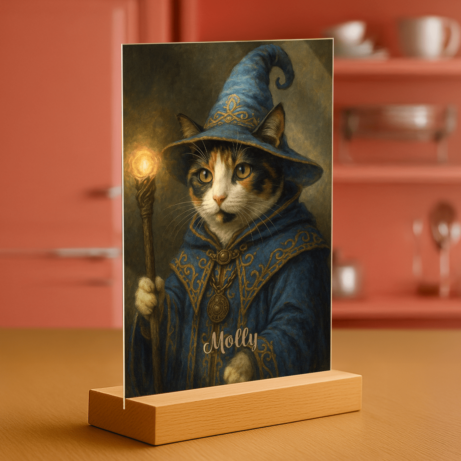 Kot jako czarodziej - portret na szkle akrylowym dla miłośnika kotów - Emmygift.pl
