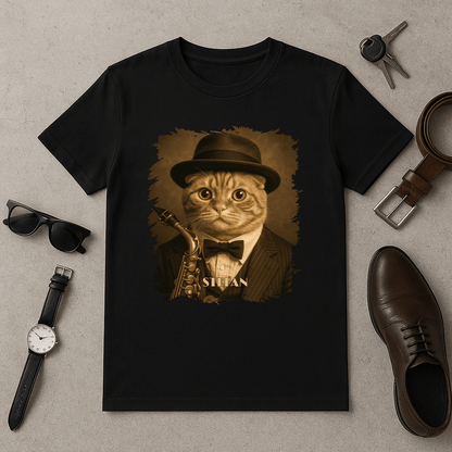 Kot jako muzyk jazzowy - koszulka męska z nadrukiem dla miłośnika kotów - Emmygift.pl