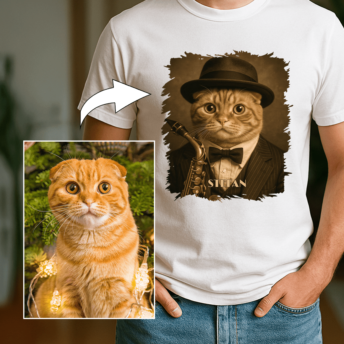 Kot jako muzyk jazzowy - koszulka męska z nadrukiem dla miłośnika kotów - Emmygift.pl