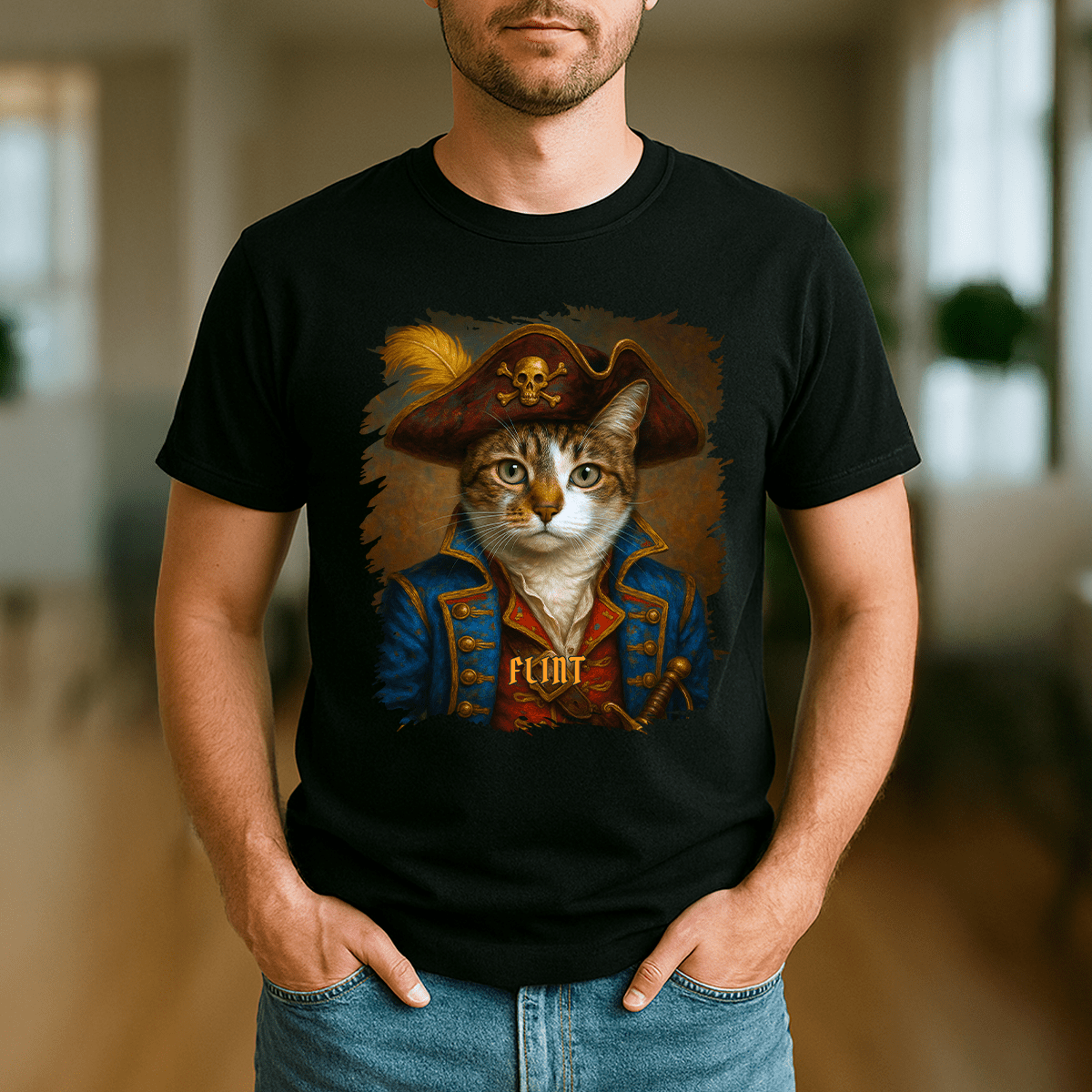Kot jako pirat - koszulka męska z nadrukiem dla miłośnika kotów - Emmygift.pl