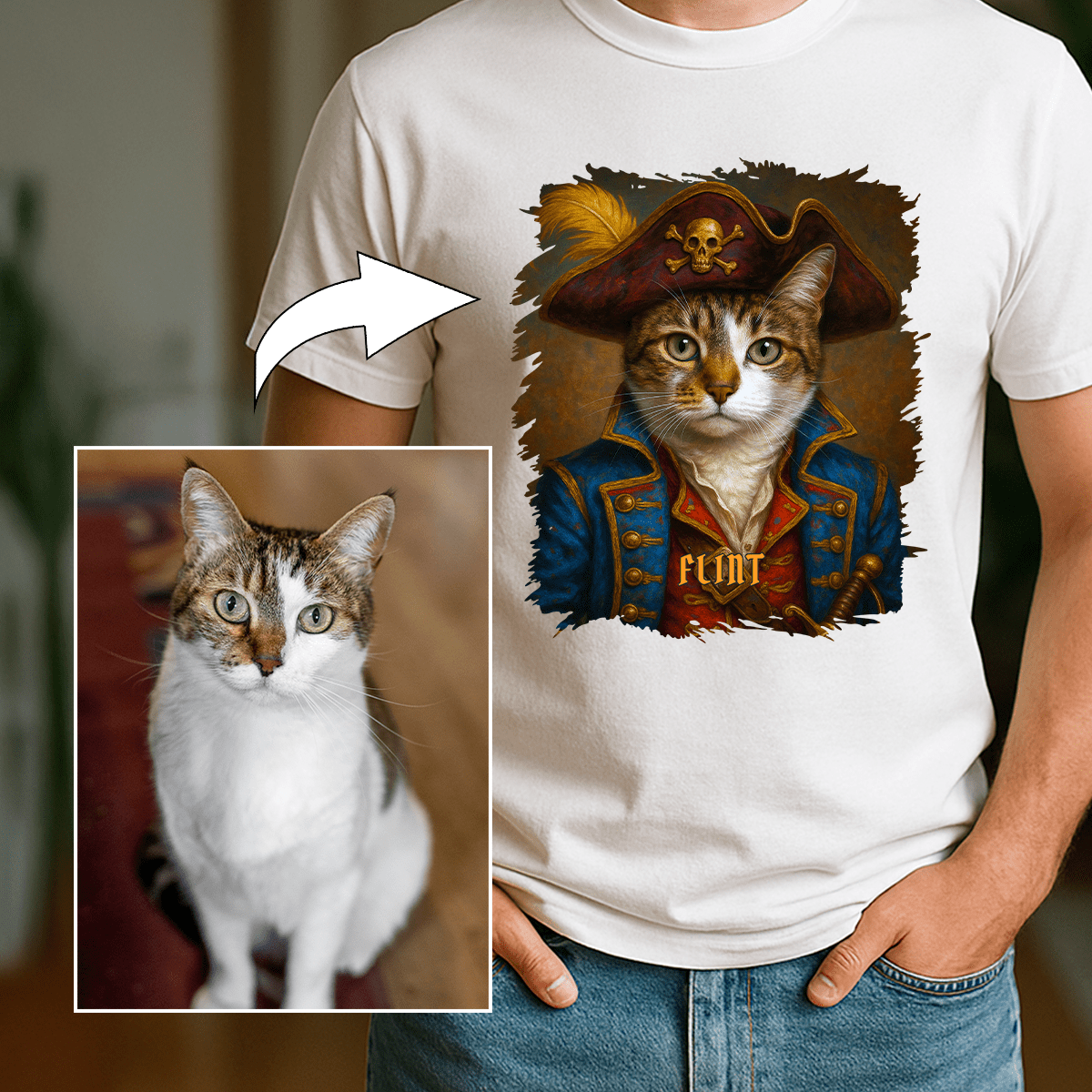 Kot jako pirat - koszulka męska z nadrukiem dla miłośnika kotów - Emmygift.pl