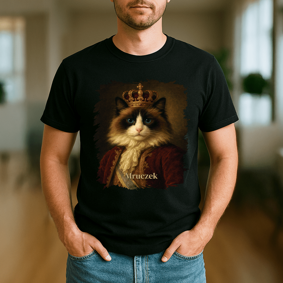 Kot jako władca - koszulka męska z nadrukiem dla miłośnika kotów - Emmygift.pl