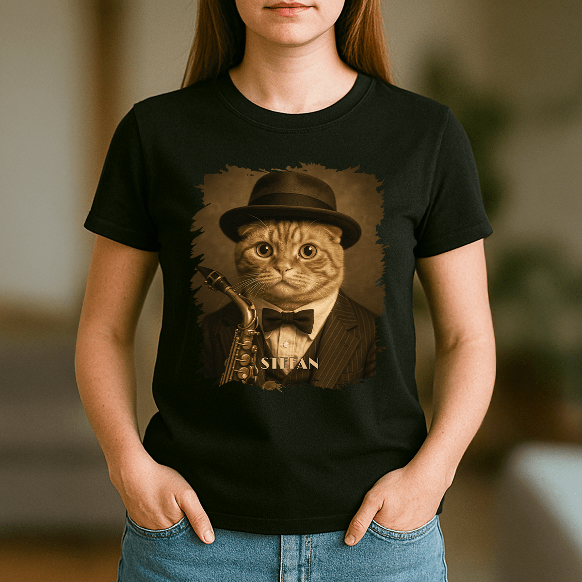 Kot muzyk - koszulka damska z nadrukiem dla miłośnika kotów - Emmygift.pl