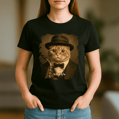 Kot muzyk - koszulka damska z nadrukiem dla miłośnika kotów - Emmygift.pl