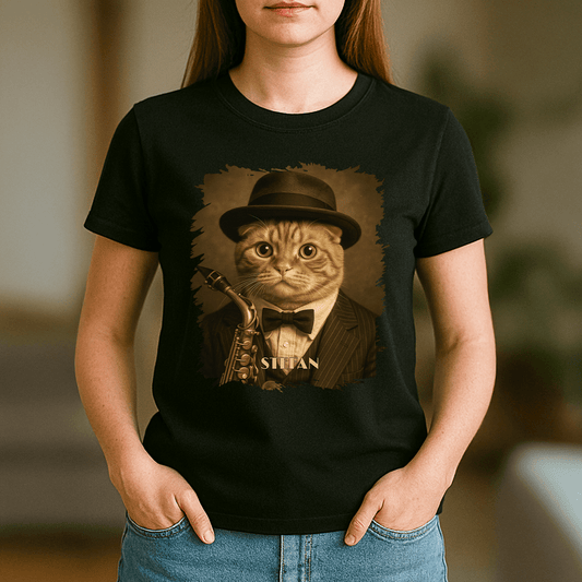 Kot muzyk - koszulka damska z nadrukiem dla miłośnika kotów - Emmygift.pl
