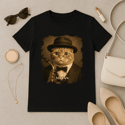 Kot muzyk - koszulka damska z nadrukiem dla miłośnika kotów - Emmygift.pl