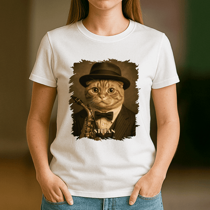 Kot muzyk - koszulka damska z nadrukiem dla miłośnika kotów - Emmygift.pl