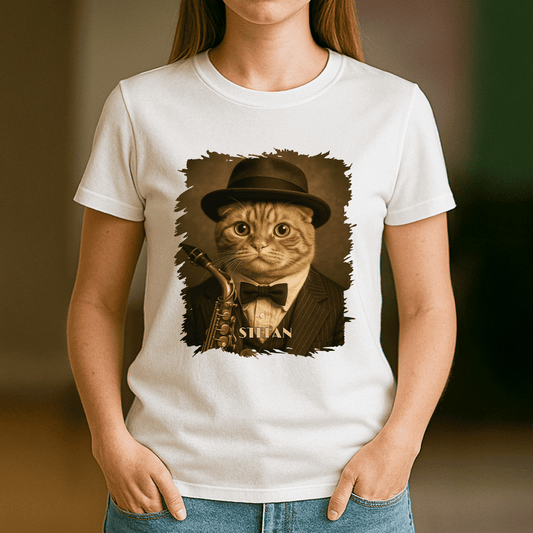 Kot muzyk - koszulka damska z nadrukiem dla miłośnika kotów - Emmygift.pl