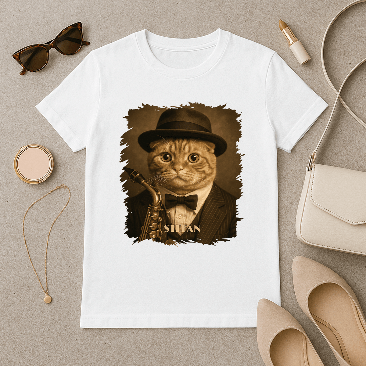 Kot muzyk - koszulka damska z nadrukiem dla miłośnika kotów - Emmygift.pl