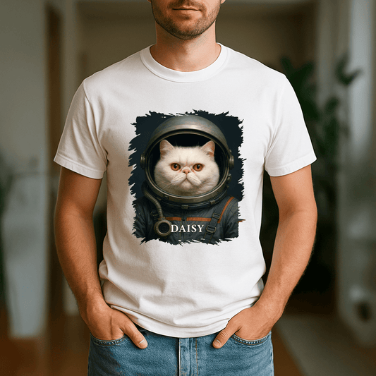 Kot w kosmosie - koszulka męska z nadrukiem dla miłośnika kotów - Emmygift.pl