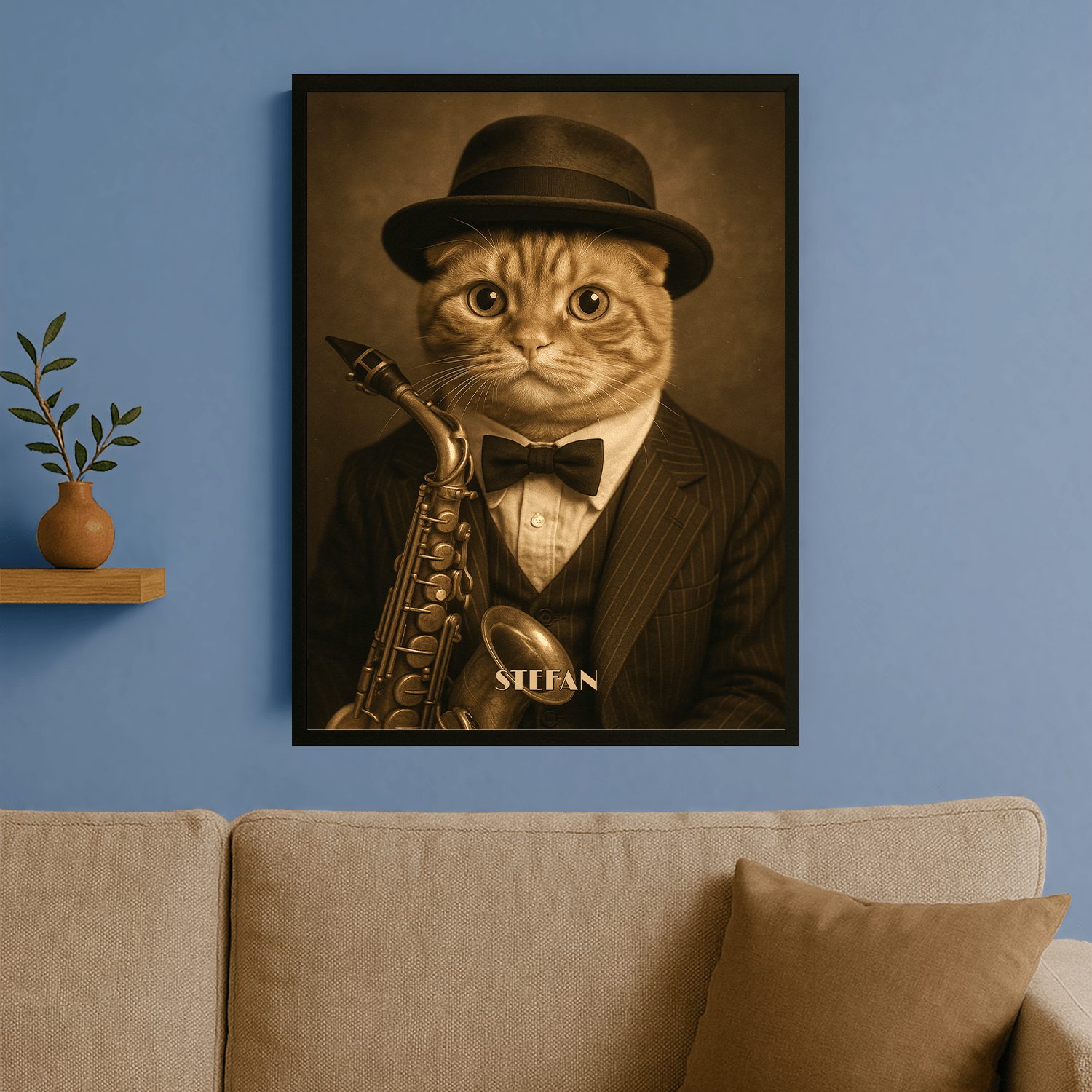 Kot w stylu jazzowym - portret na plakacie dla miłośnika kotów - Emmygift.pl