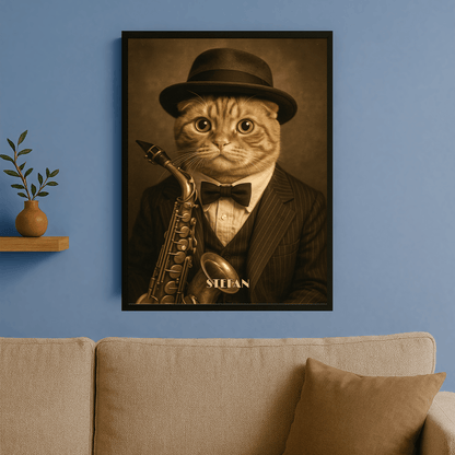 Kot w stylu jazzowym - portret na plakacie dla miłośnika kotów - Emmygift.pl