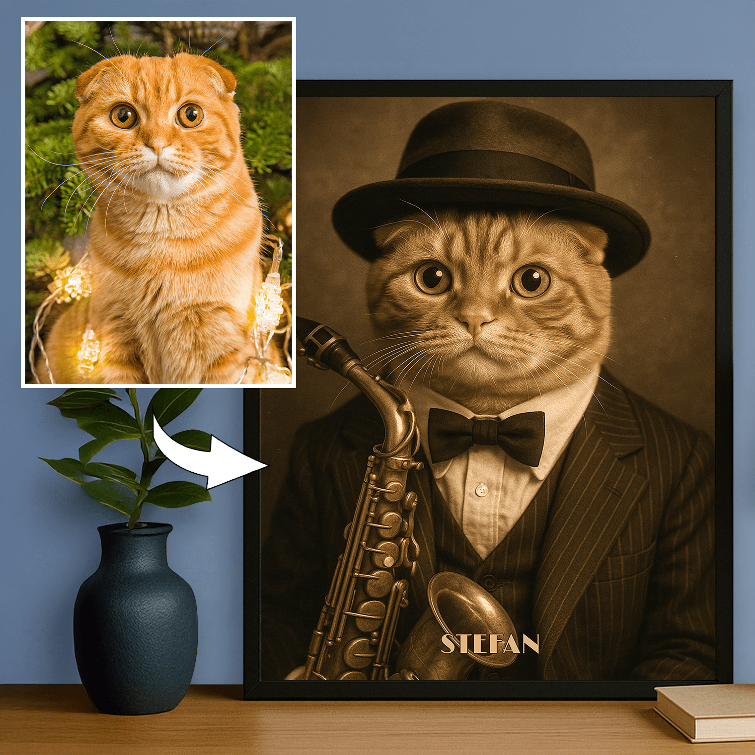 Kot w stylu jazzowym - portret na plakacie dla miłośnika kotów - Emmygift.pl