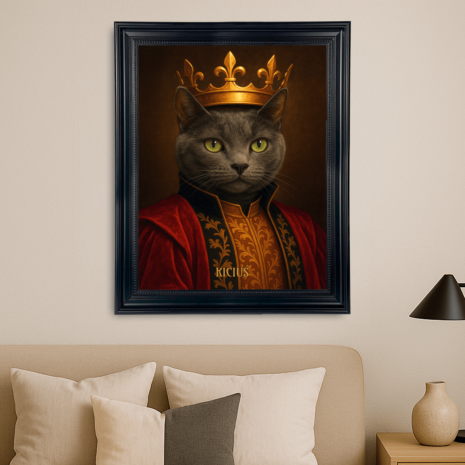 Kot władca w koronie - portret na płótnie dla miłośnika kotów - Emmygift.pl
