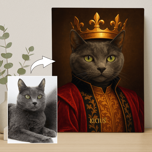 Kot władca w koronie - portret na płótnie dla miłośnika kotów - Emmygift.pl