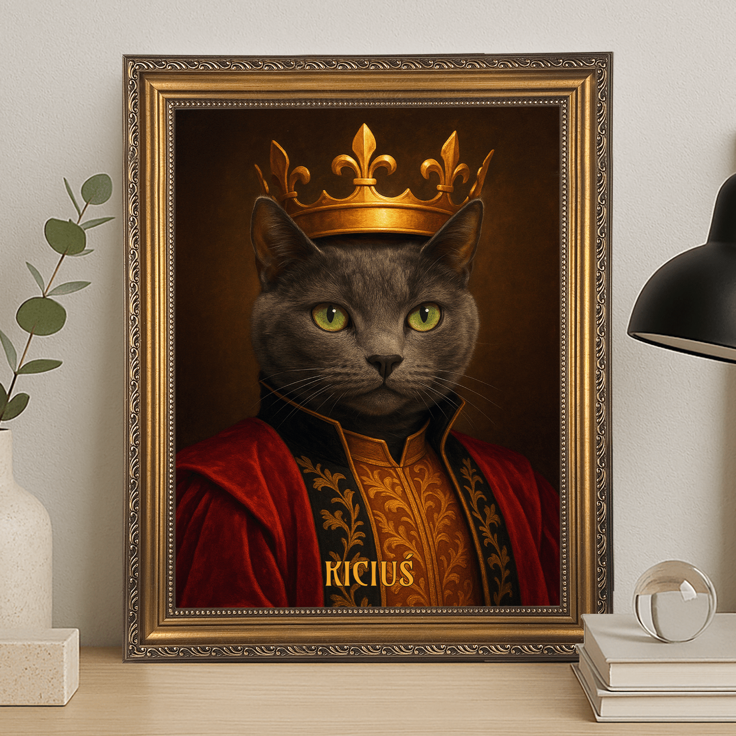 Kot władca w koronie - portret na płótnie dla miłośnika kotów - Emmygift.pl
