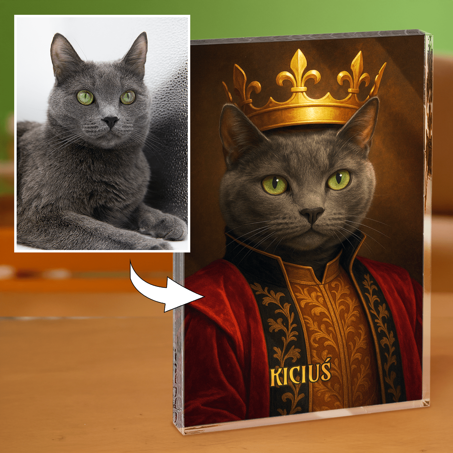 Królewski kot - blok akrylowy - prostokąt dla miłośnika kotów - Emmygift.pl