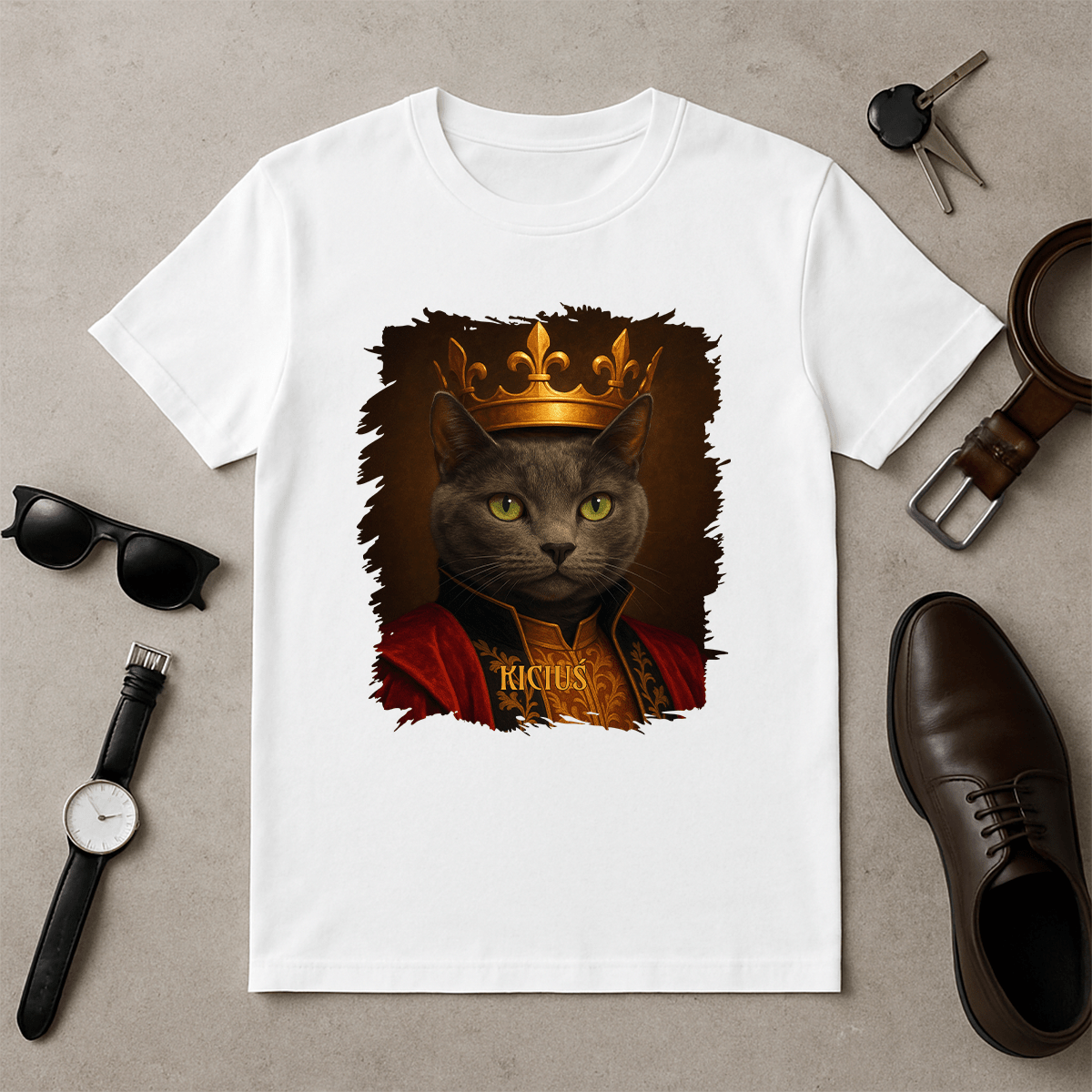 Królewski kot - koszulka męska z nadrukiem dla miłośnika kotów - Emmygift.pl