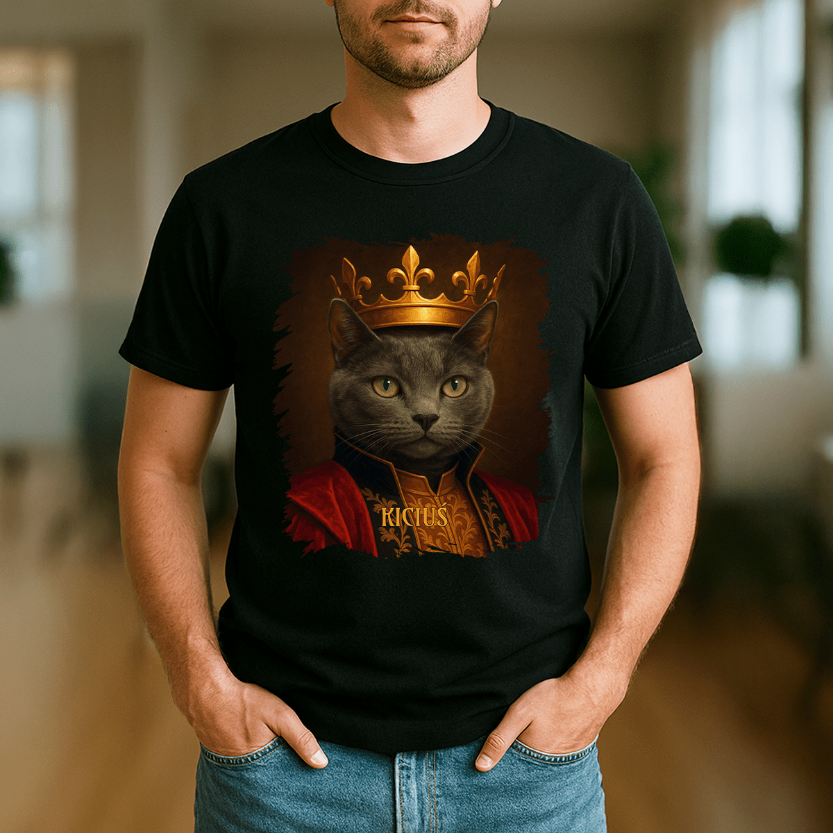 Królewski kot - koszulka męska z nadrukiem dla miłośnika kotów - Emmygift.pl