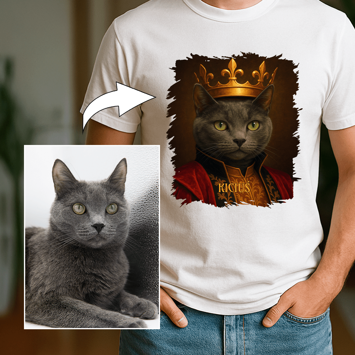Królewski kot - koszulka męska z nadrukiem dla miłośnika kotów - Emmygift.pl