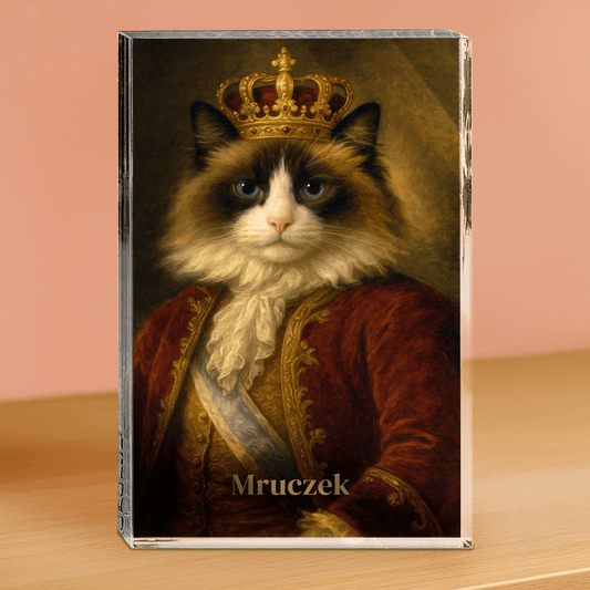 Królewski kot portret - personalizowany druk na grubym szkle dla miłośnika kotów - Emmygift.pl