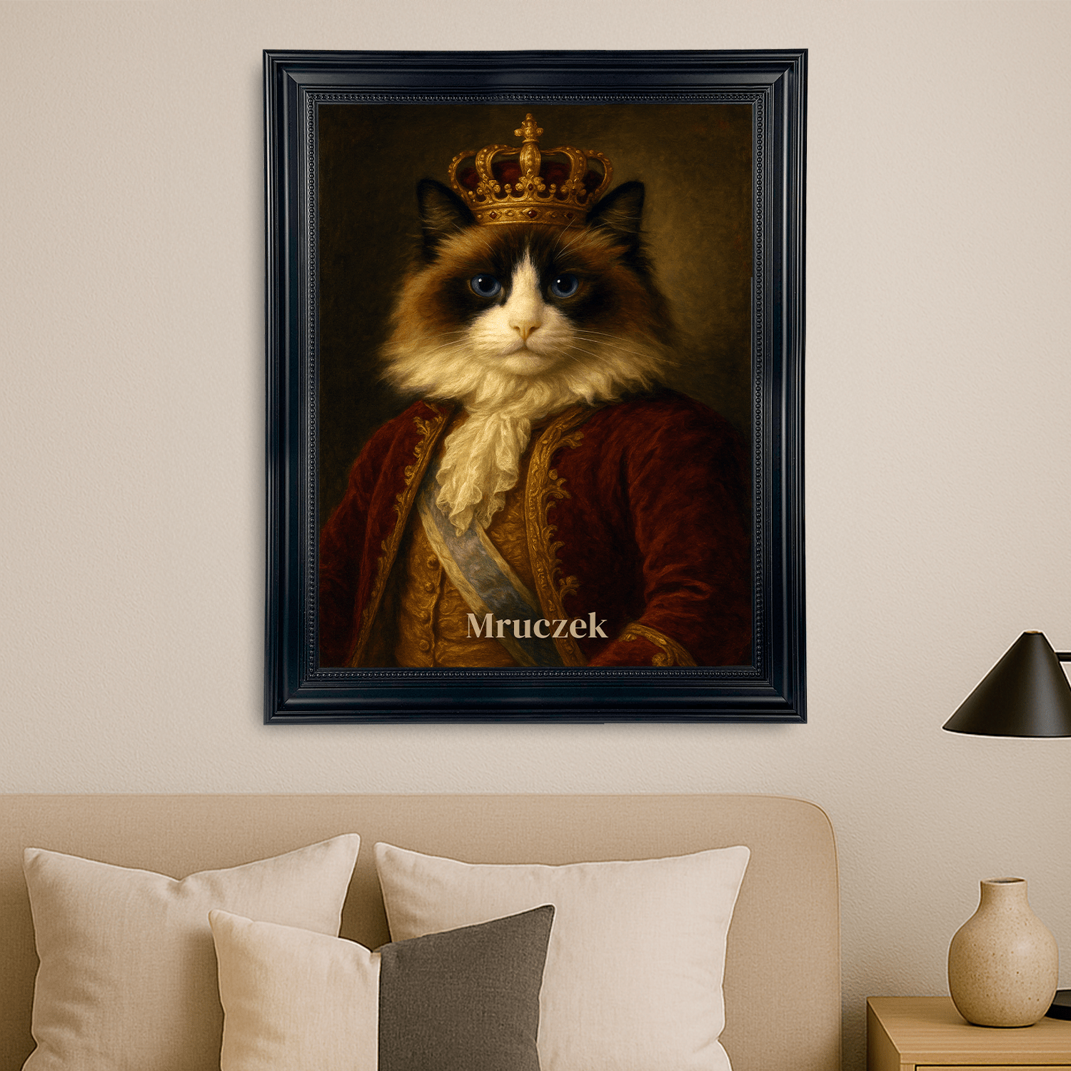 Królewski portret kot - personalizowany obraz na płótnie dla miłośnika kotów - Emmygift.pl