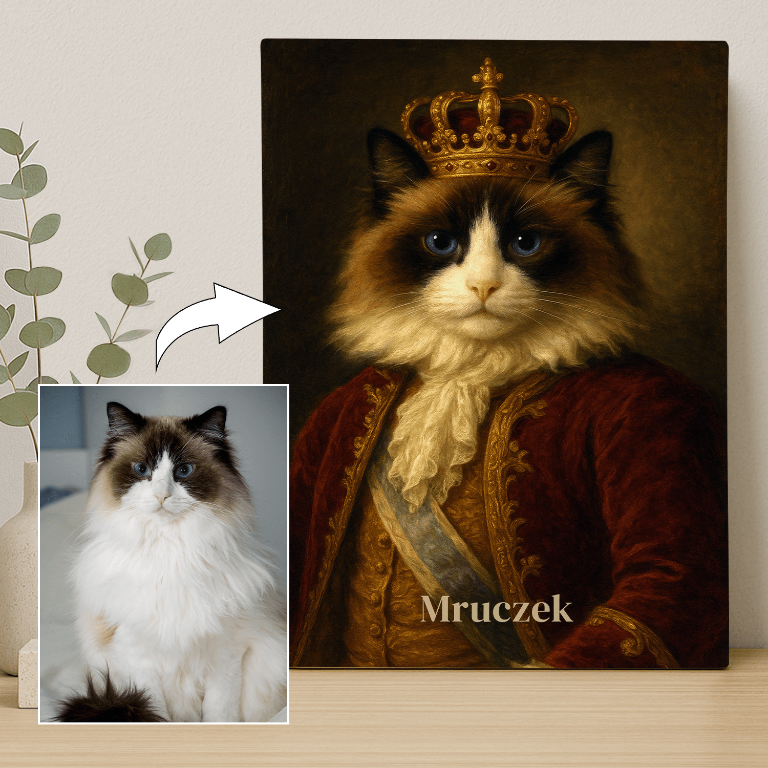 Królewski portret kot - personalizowany obraz na płótnie dla miłośnika kotów - Emmygift.pl