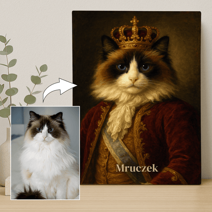 Królewski portret kot - personalizowany obraz na płótnie dla miłośnika kotów - Emmygift.pl