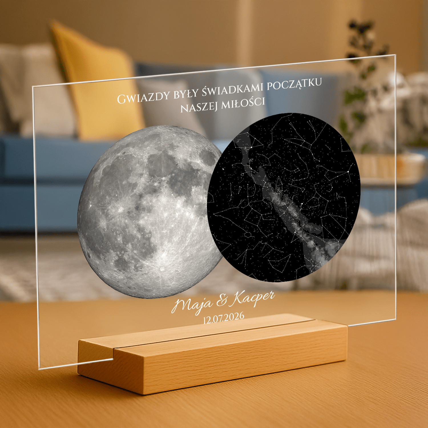 Księżyc i gwiazdy z Waszego dnia - personalizowany druk na szkle dla pary - Emmygift.pl