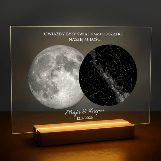Księżyc i gwiazdy z Waszego dnia - personalizowany druk na szkle dla pary - Emmygift.pl
