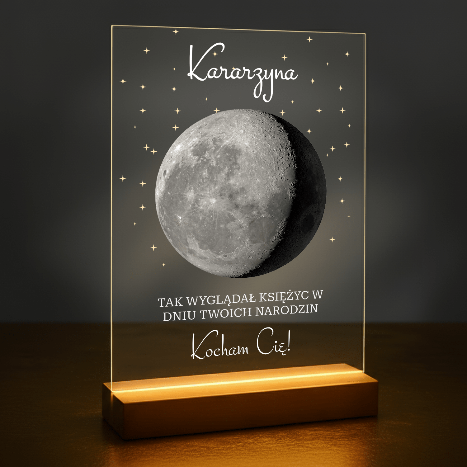 Księżyc w dniu Twoich narodzin - personalizowany druk na szkle dla dziecka - Emmygift.pl