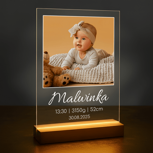 Metryczka dziecka - druk na szkle akrylowym dla rodziców - Emmygift.pl