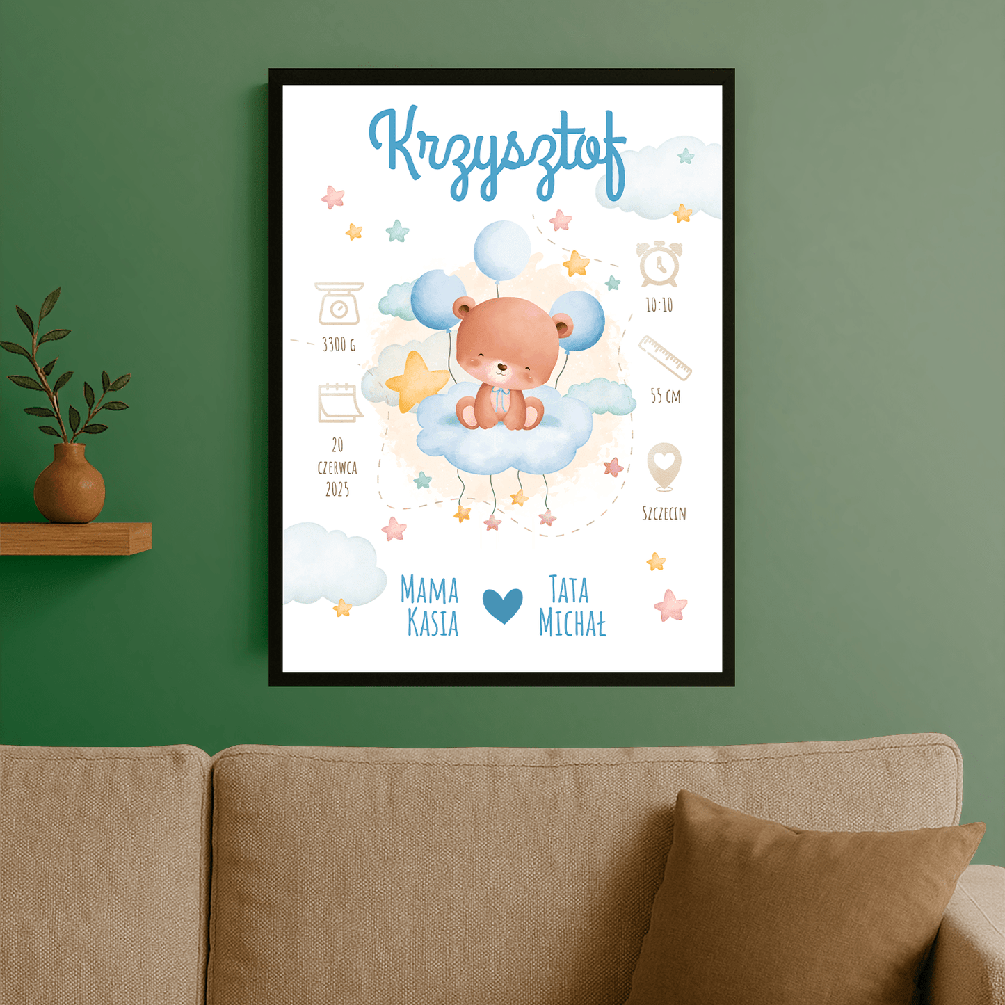 Metryczka dziecka - plakat personalizowany dla dziecka - Emmygift.pl