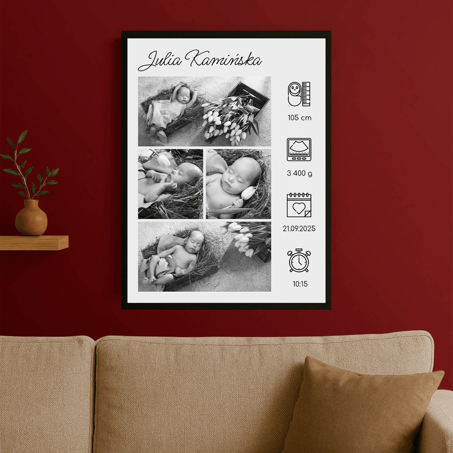 Metryczka dziecka + zdjęcia - plakat personalizowany dla dziecka - Emmygift.pl