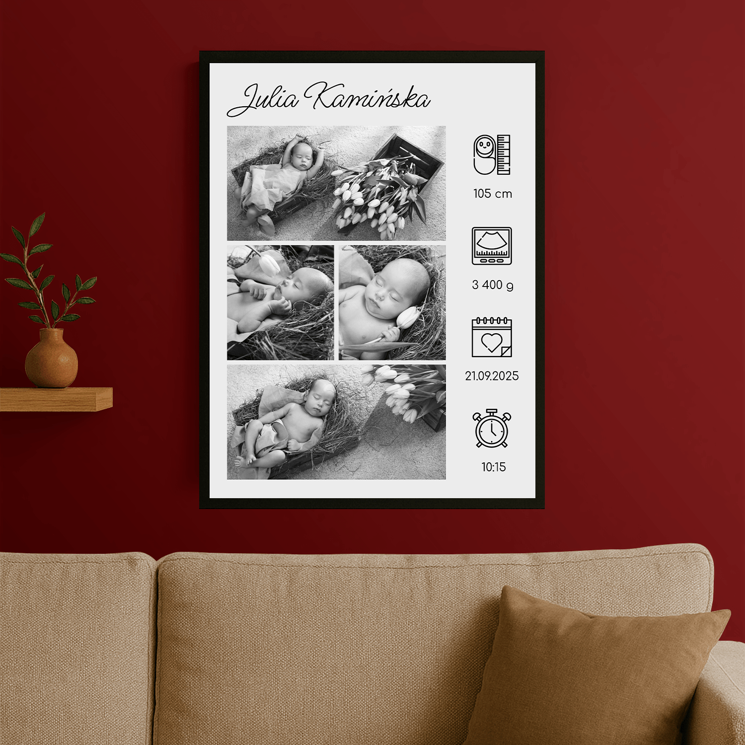 Metryczka dziecka + zdjęcia - plakat personalizowany dla dziecka - Emmygift.pl