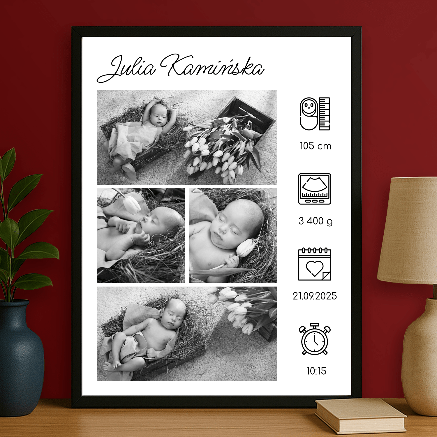 Metryczka dziecka + zdjęcia - plakat personalizowany dla dziecka - Emmygift.pl