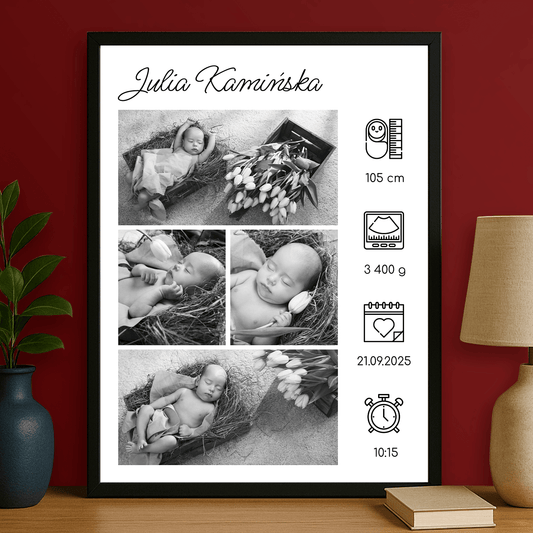 Metryczka dziecka + zdjęcia - plakat personalizowany dla dziecka - Emmygift.pl