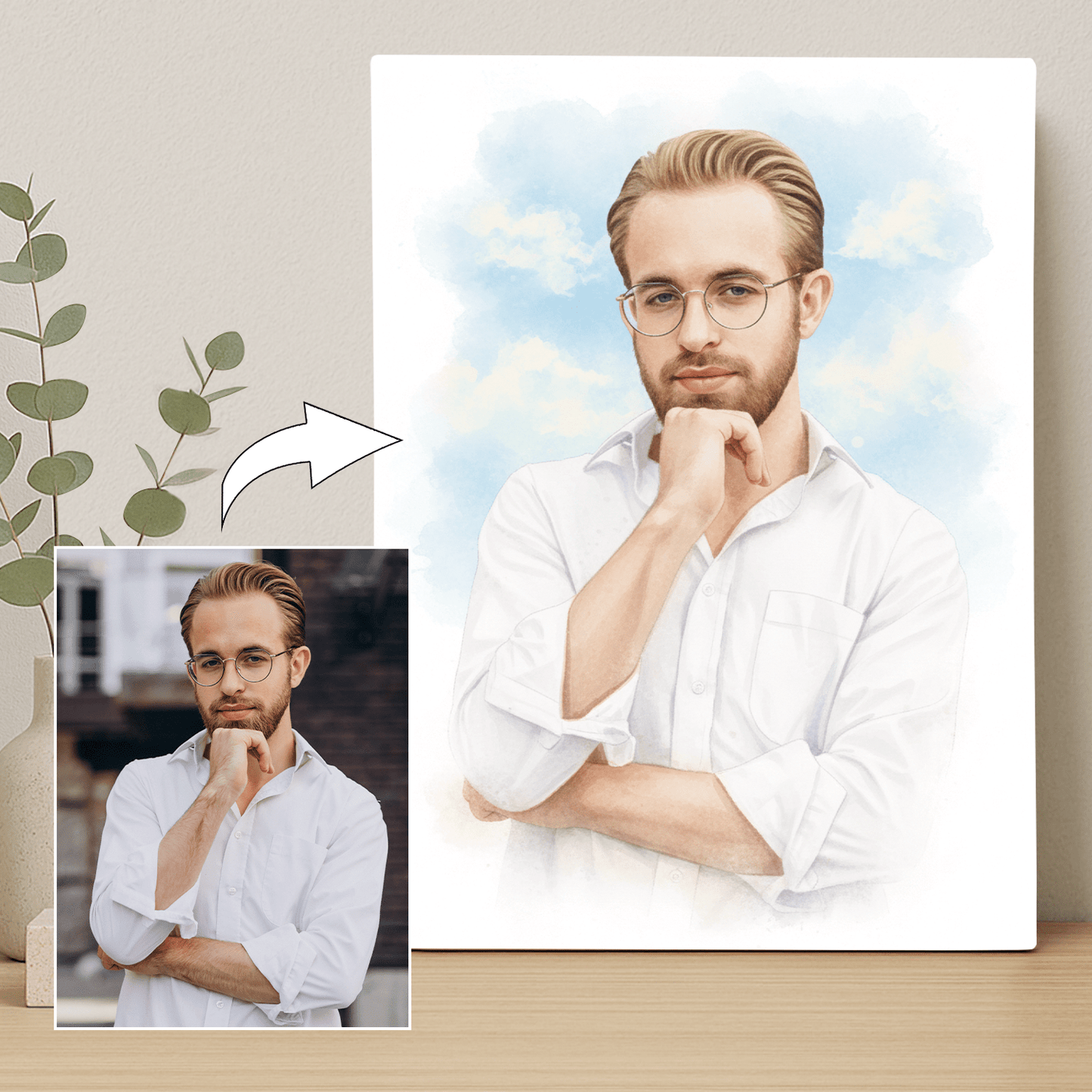 Mężczyzna jak namalowany akwarelą - portret na płótnie dla mężczyzny - Emmygift.pl