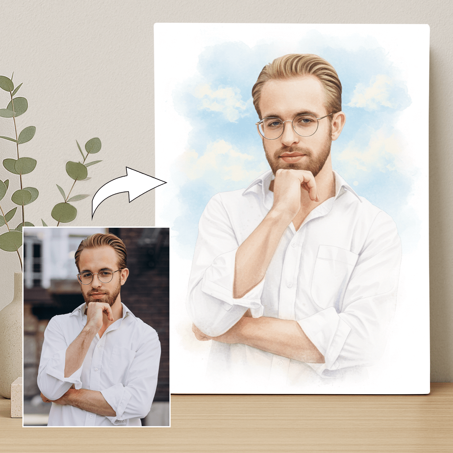 Mężczyzna jak namalowany akwarelą - portret na płótnie dla mężczyzny - Emmygift.pl