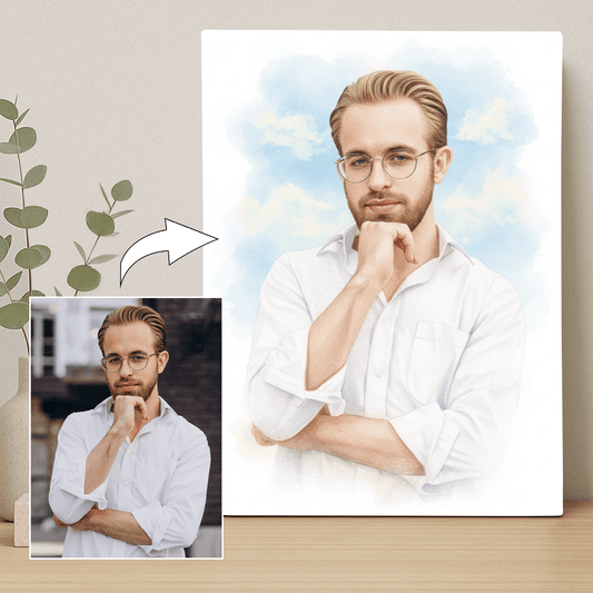 Mężczyzna jak namalowany akwarelą - portret na płótnie dla mężczyzny - Emmygift.pl
