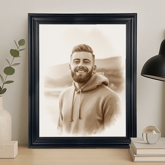 Mężczyzna jak namalowany kawą - portret na płótnie dla niego - Emmygift.pl