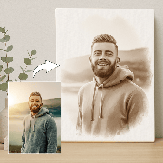 Mężczyzna jak namalowany kawą - portret na płótnie dla niego - Emmygift.pl