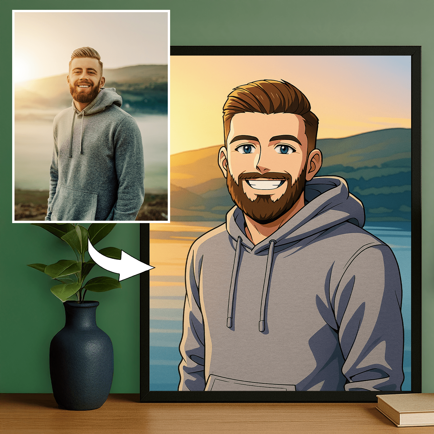 Mężczyzna jak z Anime - portret na plakacie dla niego - Emmygift.pl