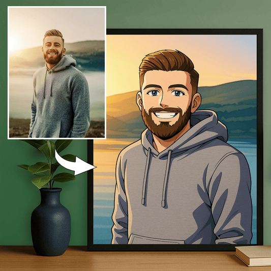 Mężczyzna jak z Anime - portret na plakacie dla niego - Emmygift.pl