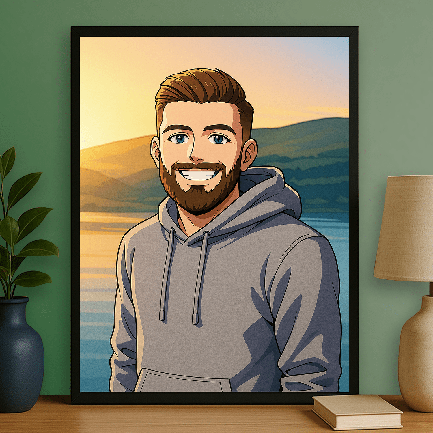 Mężczyzna jak z Anime - portret na plakacie dla niego - Emmygift.pl