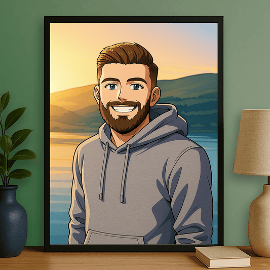 Mężczyzna jak z Anime - portret na plakacie dla niego - Emmygift.pl